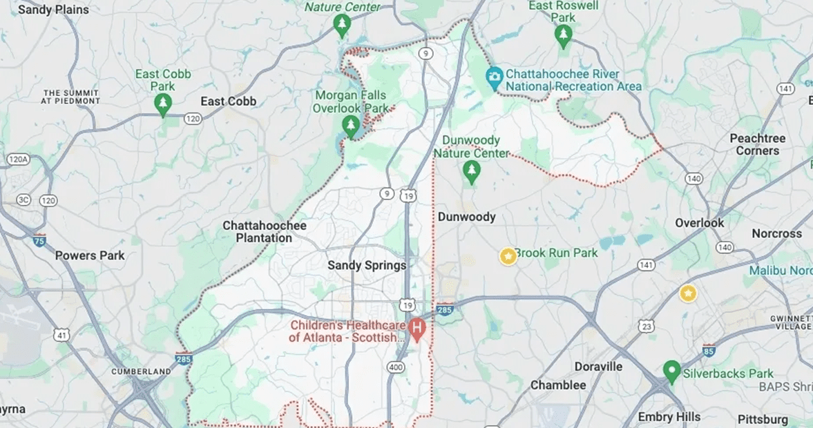 A map of the surrounding area with many locations.