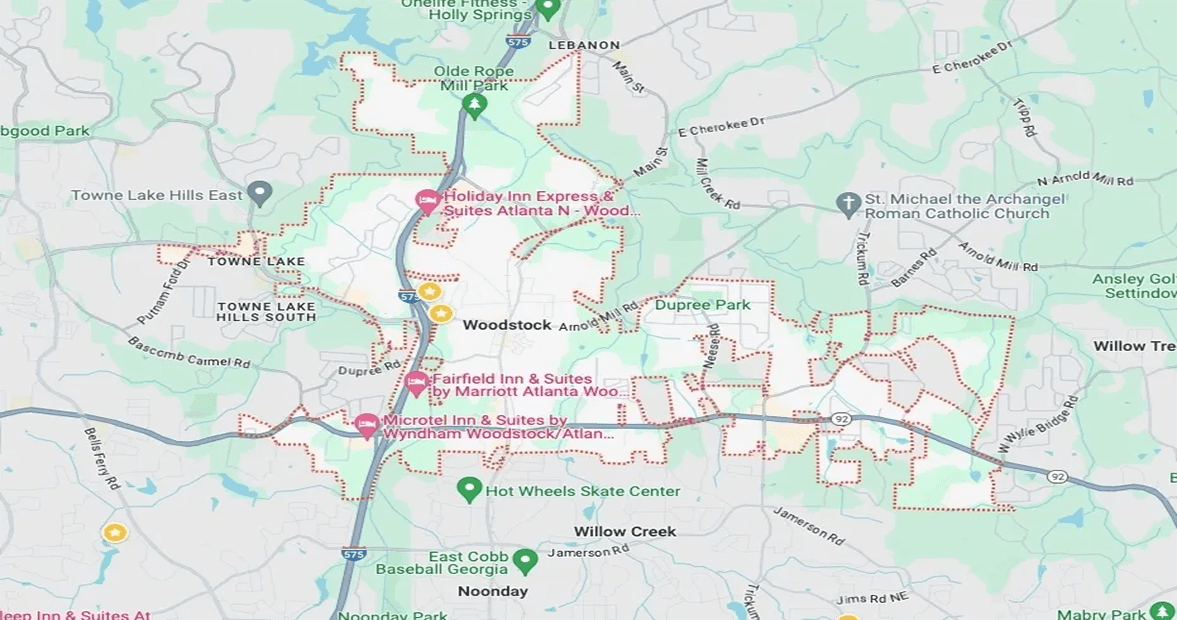 A map of the area with many roads and highways.