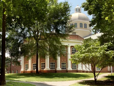 A building with trees in front of it